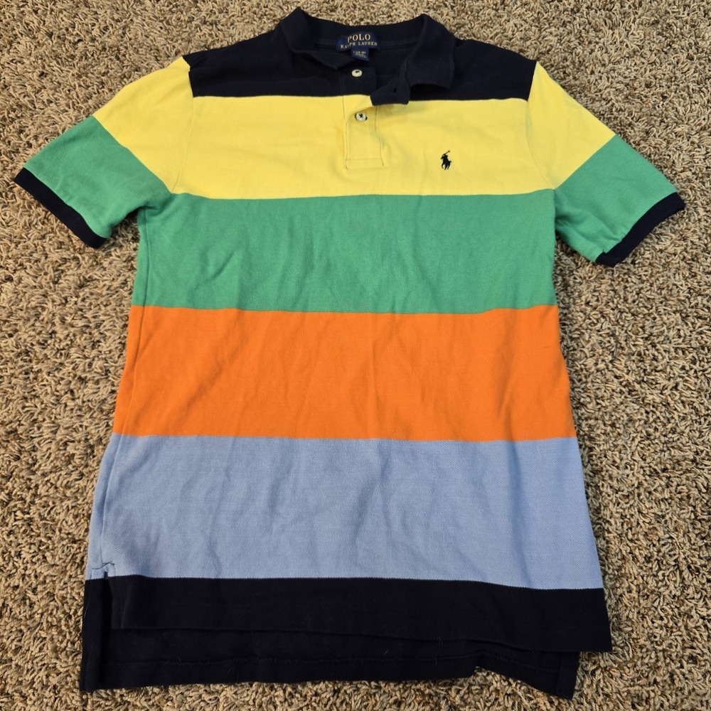 Polo Ralph Lauren Shirt Youth Boys L 14-16 Pastel Striped Preppy Casual Polo